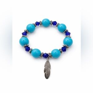 Blue Spirit Feather Beaded Bracelet
